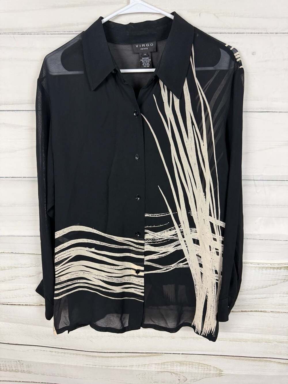 Virgo Petite Women's Long Sleeve Sheer Button Down Shirt with Camisole Set